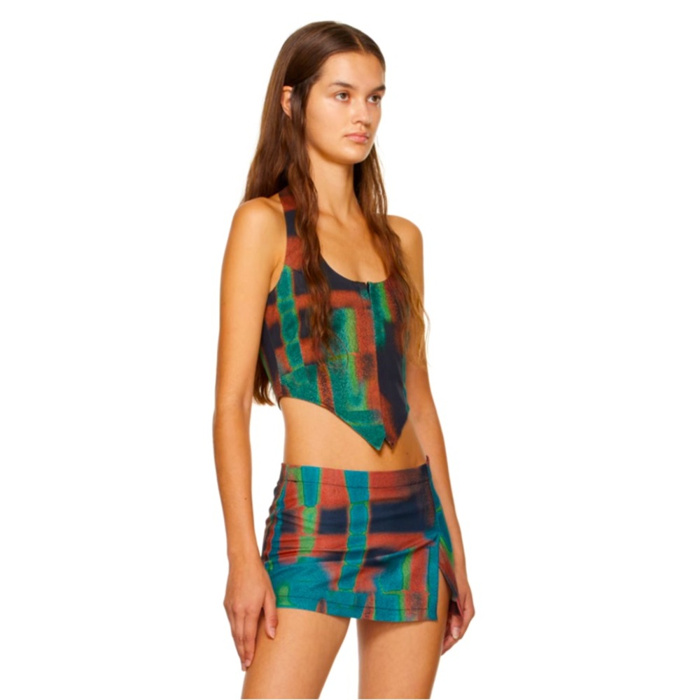 NWT Miaou Multicolor Micro Mini Skirt Rust Print